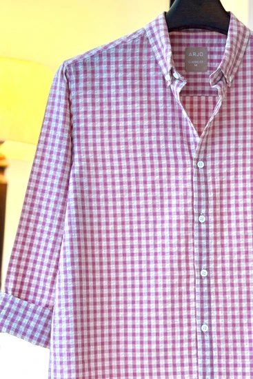 Sky Magenta with White Check Seersucker Shirt