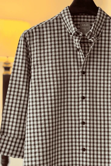 Chocolate with White Check Seersucker Shirt