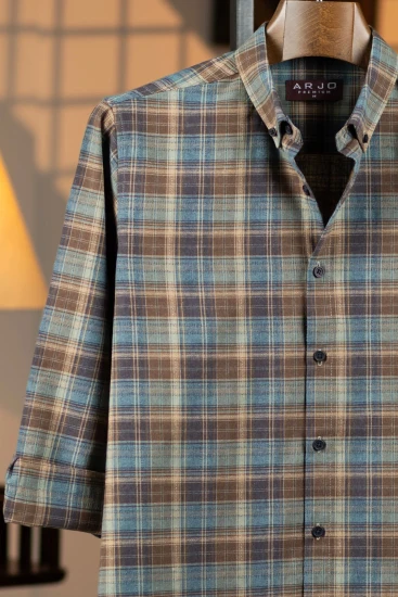 Icy Blue with Chocolate-Brown Plaid Premium Shirt
