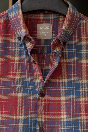 Deep Red with Cobalt Blue & Cornsilk Plaid Shirt
