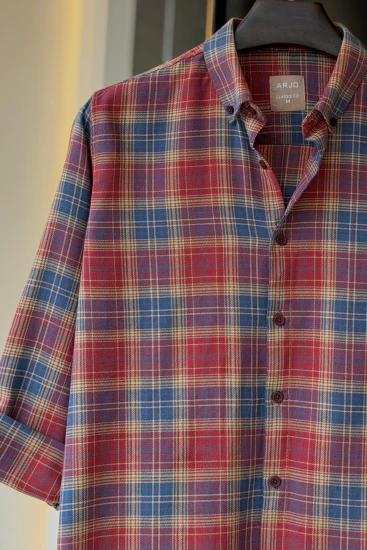 Deep Red with Cobalt Blue & Cornsilk Plaid Shirt