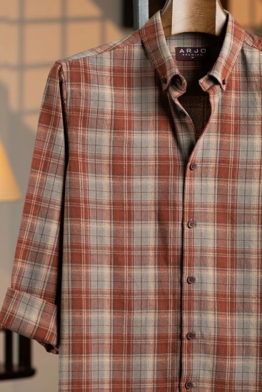 Brownish Red with Powder Blue Plaid Premium Shirt