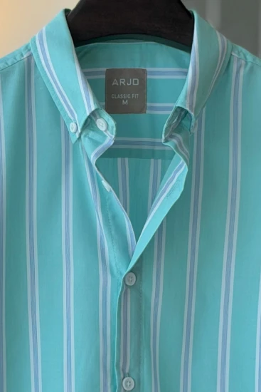 Turquoise Blue with White & Blue Stripes Shirt
