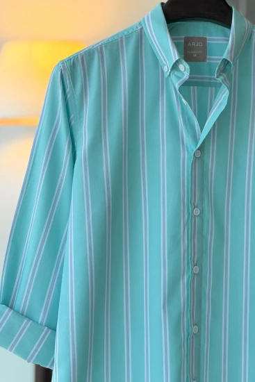 Turquoise Blue with White & Blue Stripes Shirt