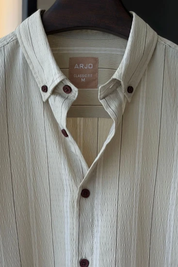 White Silver with Brown & Off-white Stripes Shirt