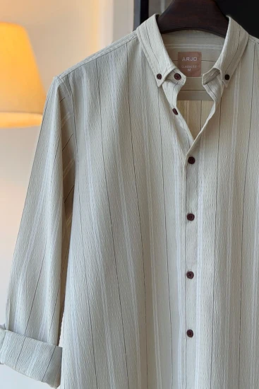 White Silver with Brown & Off-white Stripes Shirt