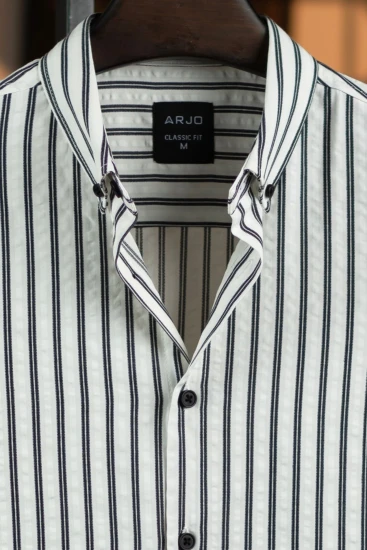 White with Black Stripes Seersucker Shirt