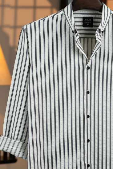White with Black Stripes Seersucker Shirt