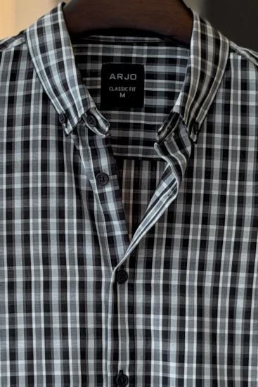 Black-White-Iron Gray Plaid Shirt