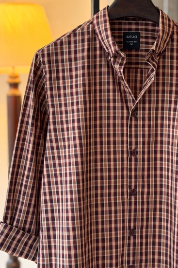 Light Camel-Brown-Dark Chocolate-Maroon & Rust Red Plaid Shirt