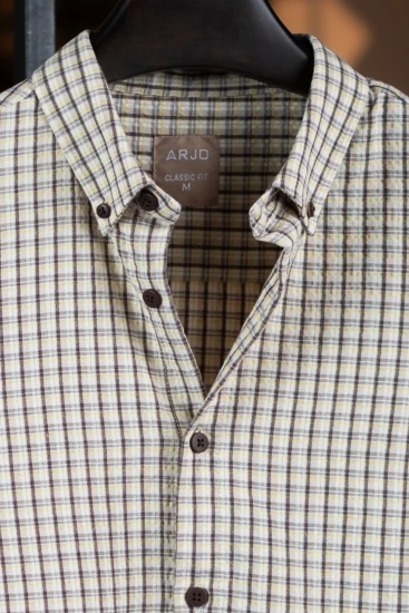 Light-Beige, White, Gray, Lemon-Yellow & Chocolate Plaid Shirt