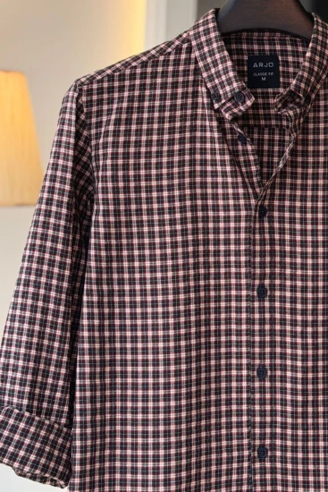 Black, Red, Off-White & Olive Brown Plaid Shirt