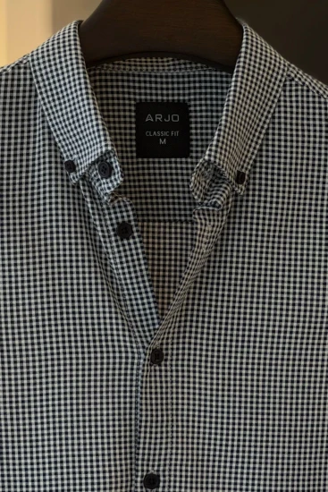 Deep Navy Blue & White Micro Check Shirt