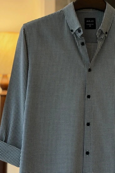 Deep Navy Blue & White Micro Check Shirt