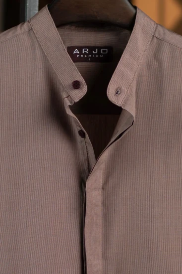 Tan & Chocolate Crosshatch Mandarin Collar Premium Shirt