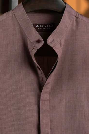 Pale Pink & Chocolate Crosshatch Mandarin Collar Premium Shirt