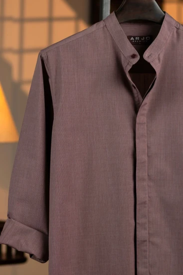 Pale Pink & Chocolate Crosshatch Mandarin Collar Premium Shirt