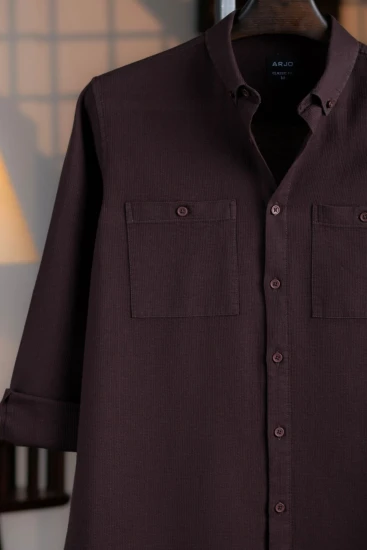 Chocolate Waffle Textured Double Pocket Shirt