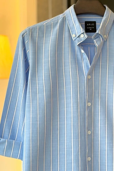 Sky Blue with White & Cobalt Blue Stripes Shirt