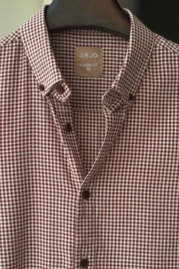 White & Maroon Gingham Shirt