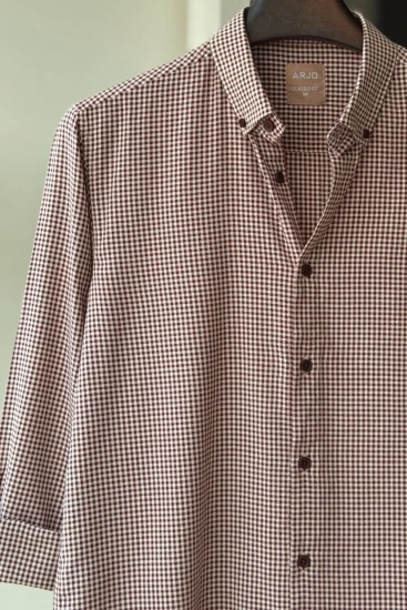 White & Maroon Gingham Shirt