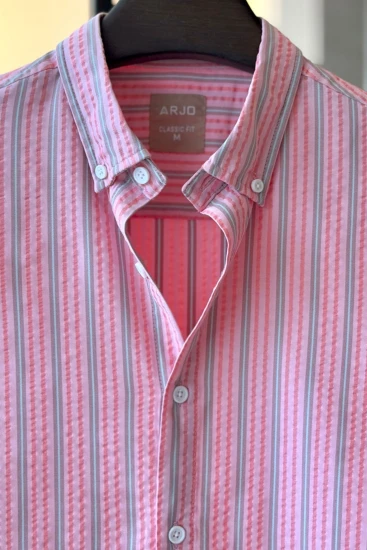 Pastel Pink with Salmon Pink, Rose Taupe & Turquoise Blue Stripes Shirt
