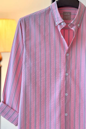 Pastel Pink with Salmon Pink, Rose Taupe & Turquoise Blue Stripes Shirt