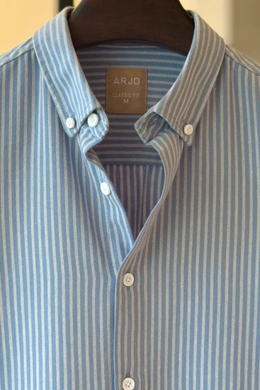White & Steel Blue Stripes Shirt