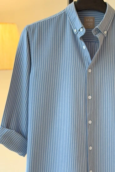 White & Steel Blue Stripes Shirt