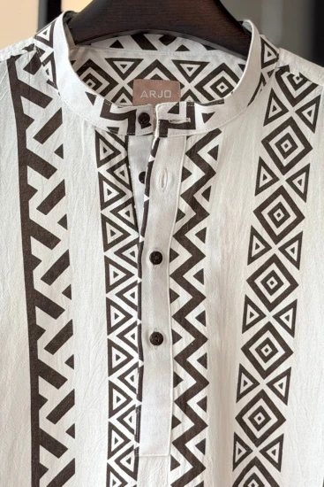 White with Chocolate Geometric Pattern Printed Katua