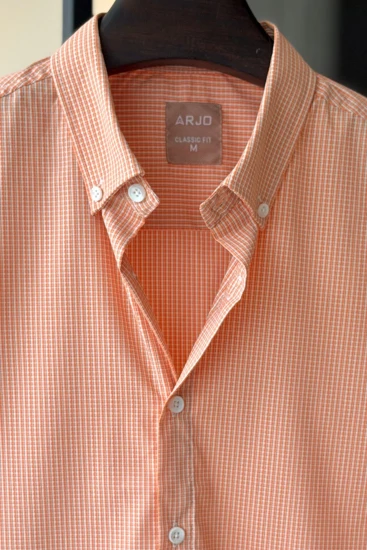 Rust Orange Micro-Grid Check Shirt