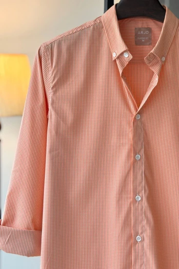 Rust Orange Micro-Grid Check Shirt