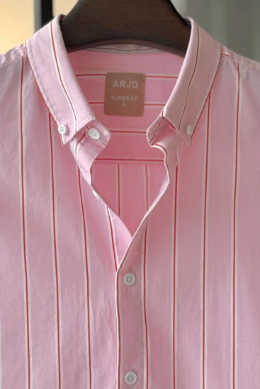 Rose Pink With Red & White Stripe Shirt