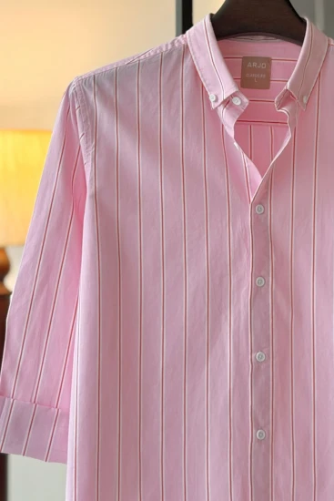 Rose Pink With Red & White Stripe Shirt