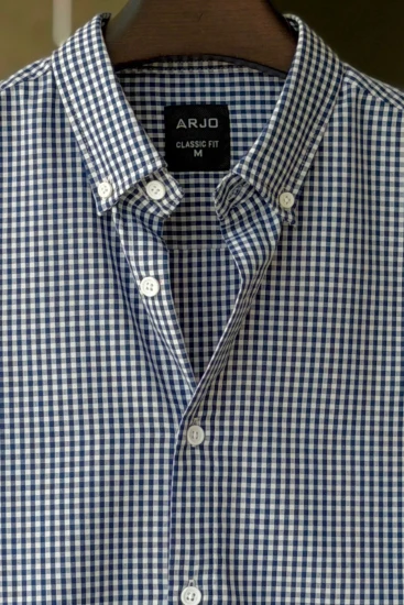 Navy Blue & White Micro-Check Shirt
