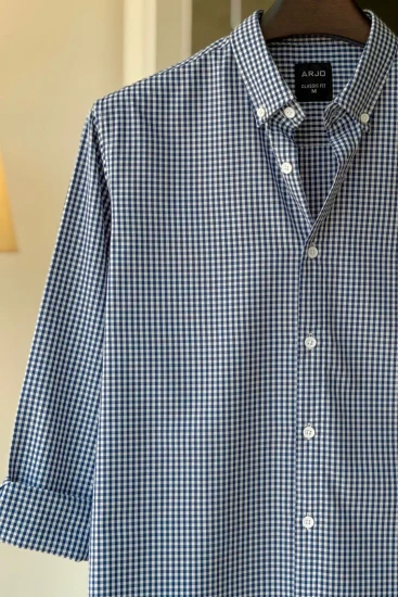 Navy Blue & White Micro-Check Shirt