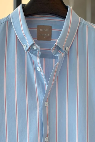Light Blue With Red & White Stripe Shirt