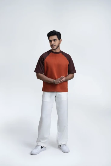 Rusty Orange with Chocolate Raglan Drop-Shoulder Premium AirFlex T-Shirt