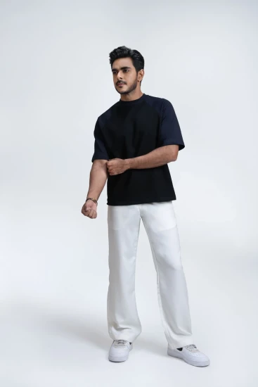 Black with Dark Navy Blue Raglan Drop-Shoulder Premium AirFlex T-Shirt