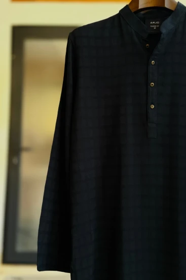 Dark Navy Blue Box Stripe Panjabi