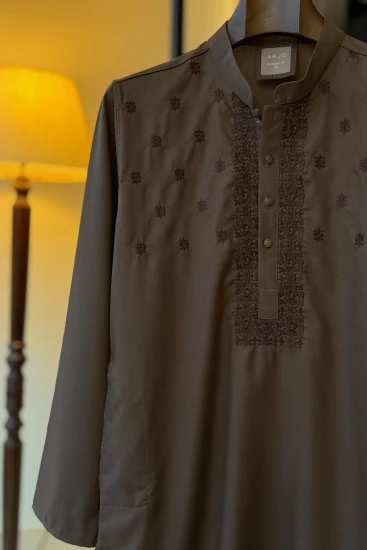 Dark Brown Embroidered Panjabi