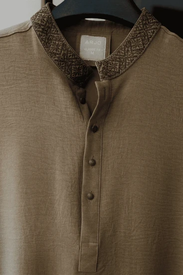 Dark Sand Brown with Embroidered Collar Panjabi